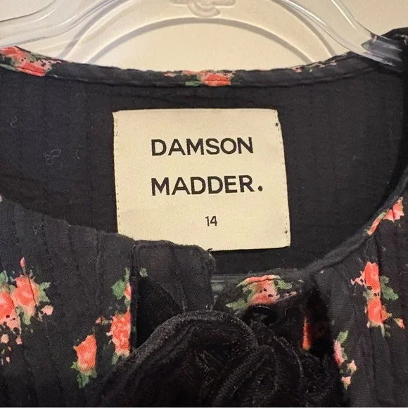 Damson Madder Elsie quilted rose print tie front jacket in black - Picture 5 of 10